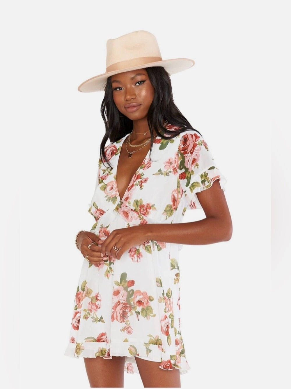 Show Me Your Mumu Dress White Floral XS/ S Pink Ruffle Floaty Romantic